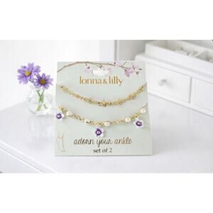 Lonna & Lilly Gold Floral Anklet Set Of 2 New